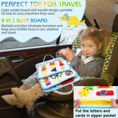 Esjay Toddler Busy Board hook loop letters page aids early literacy and fine motor control.