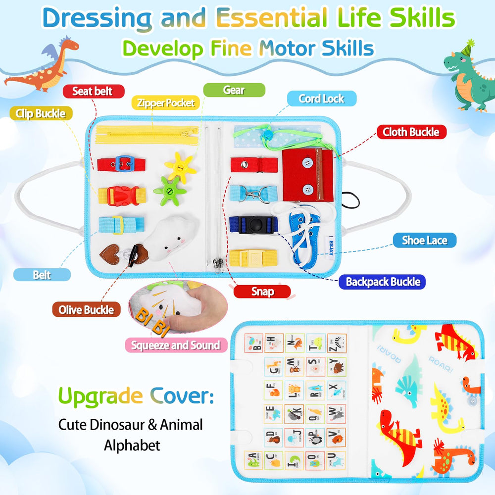 Esjay Toddler Busy Board shoelace belt button page boosts dressing skills and concentration.