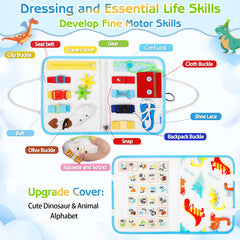 Esjay Toddler Busy Board shoelace belt button page boosts dressing skills and concentration.