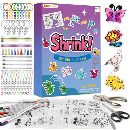 Esmorah 205pcs shrink dink kit contents for creative charm making.