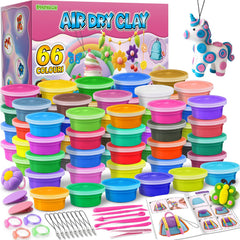ESSENSON 66-color air-dry clay kit for vibrant DIY jewelry making and crafts.