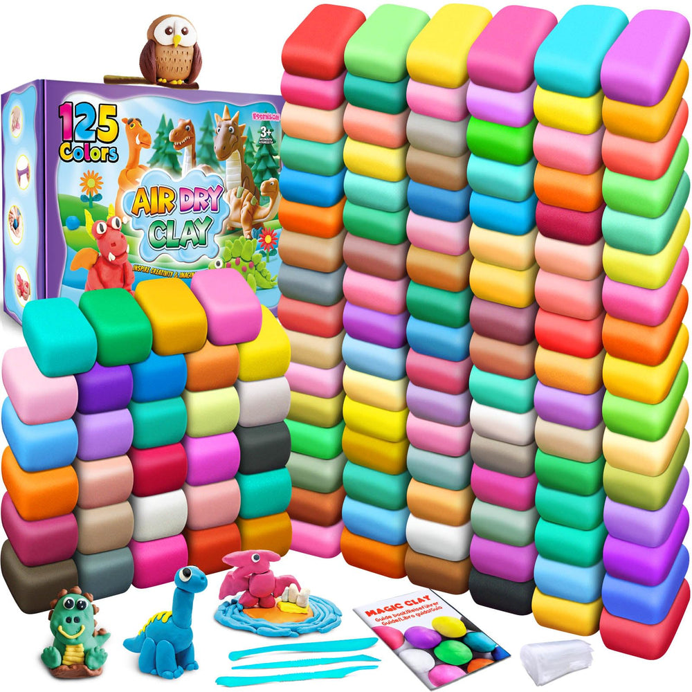 Essenson air dry clay packaging showing 125 colors for versatile crafts.