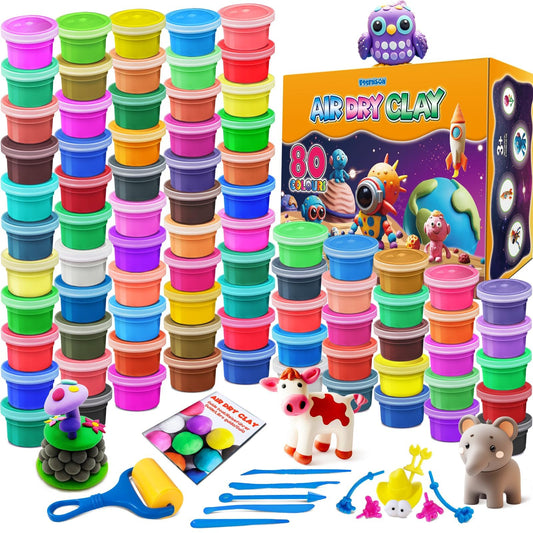 ESSENSON air-dry clay 80 colors pack for vibrant kids' crafts and quick projects.