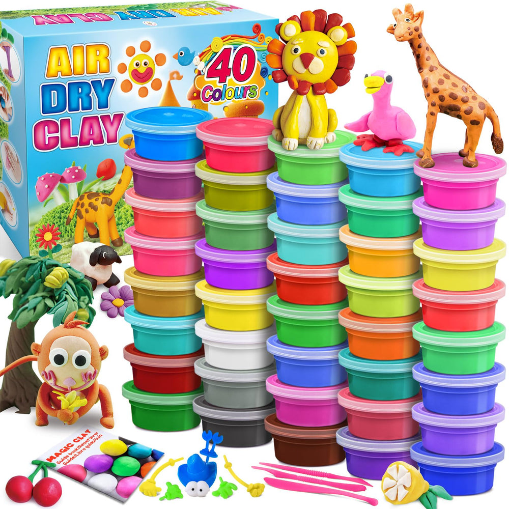 Essenson modeling clay 40-colors kit open container shows vibrant hues for projects.