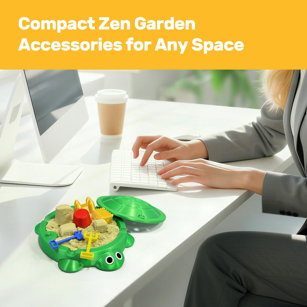 Estairkas turtle sandbox compact design fits office shelves and adds charm