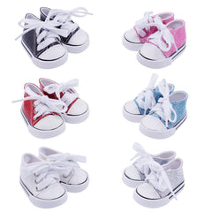 Etistta glitter canvas doll shoes in pink for 18-inch dolls, adds sparkle to play outfits