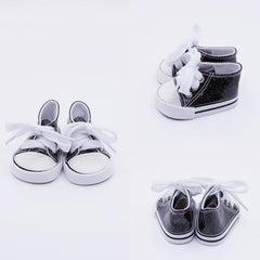 Etistta glitter canvas doll shoes in silvery shine enhance collectible 18-inch dolls