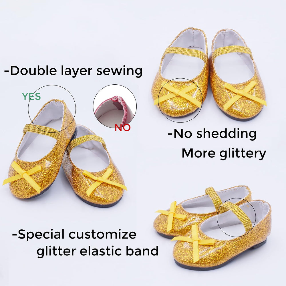 Etistta glitter doll shoes golden for festive looks on 18-inch dolls