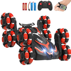 Eulogia remote control car performing 360° stunt from top view for indoor play.