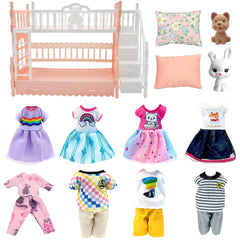 EumbHoa pink bunk bed ready for assembly and bedtime roleplay with 5-6 inch dolls.