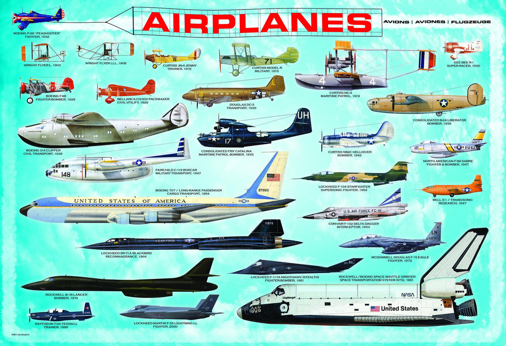 EuroGraphics Airplanes 100-Piece Puzzle showcases diverse aircraft for focused, relaxing play.