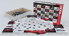 EuroGraphics Corvette Evolution blue completed puzzle, nostalgic journey from C1 to C7 on display