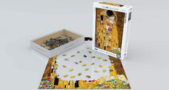 EuroGraphics finished puzzle showcases Klimt-inspired artwork ready for display after completion.