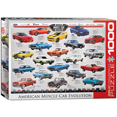 EuroGraphics Muscle Car Evolution puzzle box featuring vintage cars for family nights and collections.
