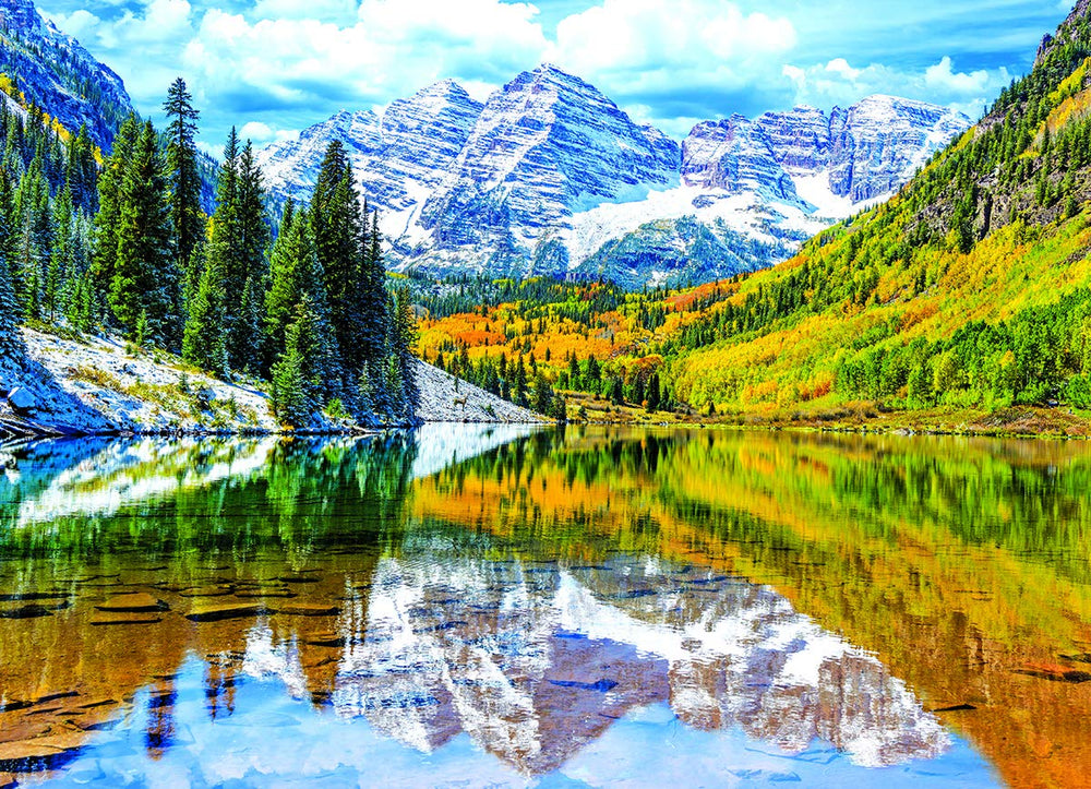 EuroGraphics Rocky Mountains puzzle pieces arranged mid-assembly, showcasing strong interlocks and high-quality board.