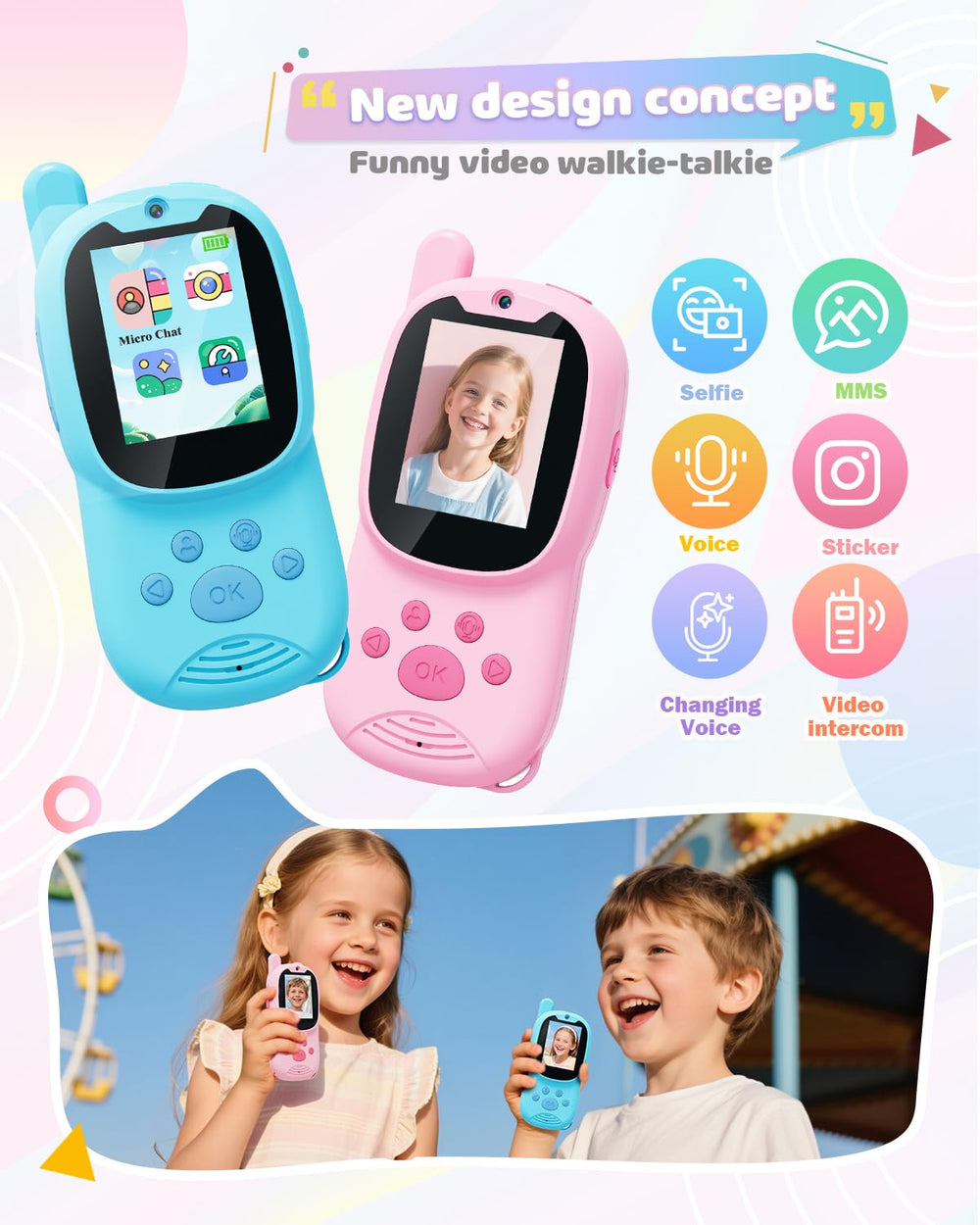 Eveedo video walkie talkie blue front view for safe outdoor chatting