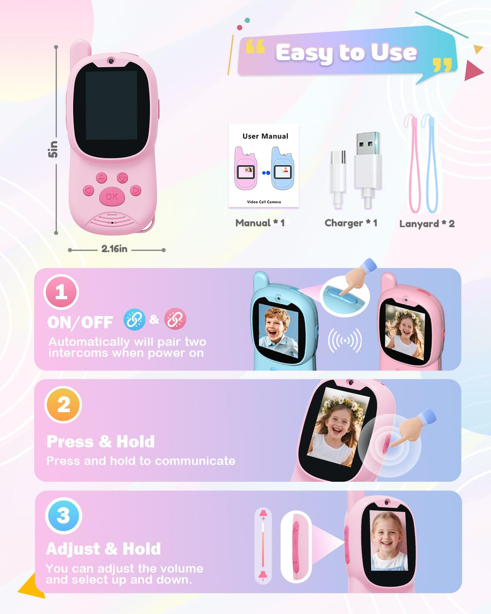 Eveedo video walkie talkie blue in use promotes imaginative play