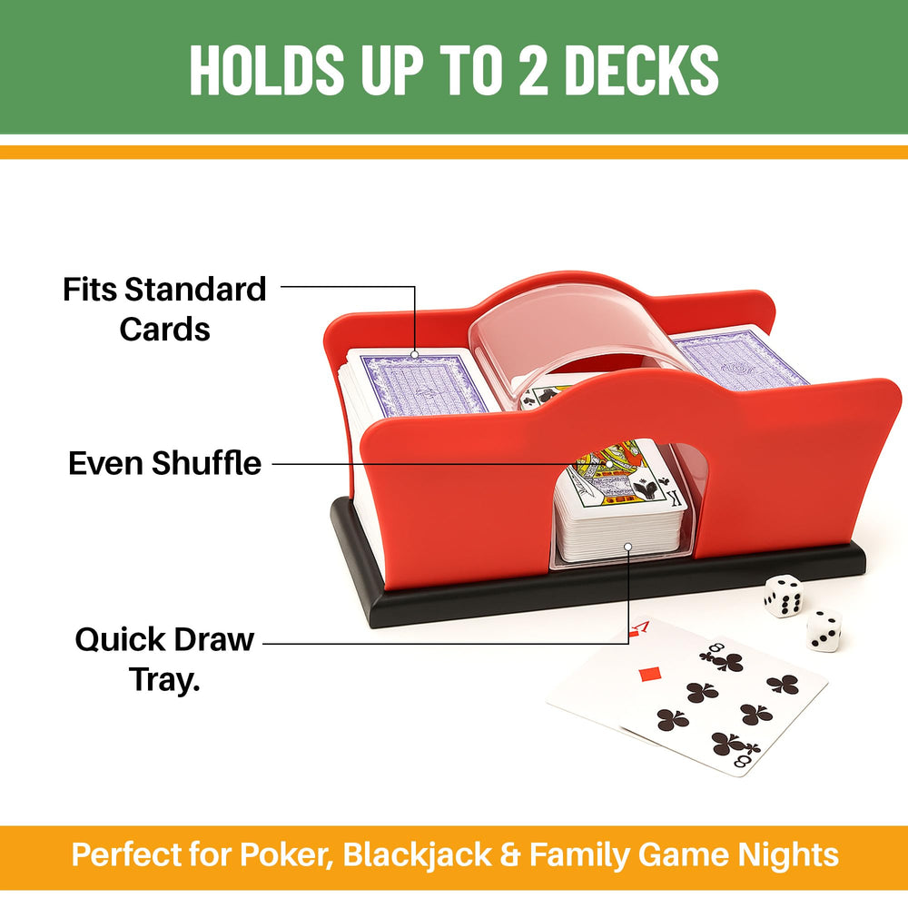 Evelots manual crank shuffler delivers smooth, hands-free operation.