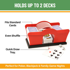 Evelots manual crank shuffler delivers smooth, hands-free operation.