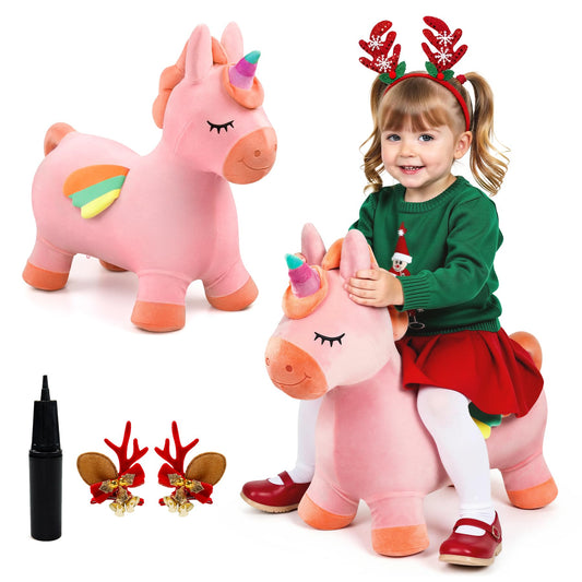 Everich Toy bouncy horse unicorn toy close-up with plush surface for gentle play