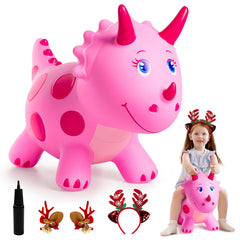 EVERICH TOY pink Triceratops hopper front view for safe indoor play.
