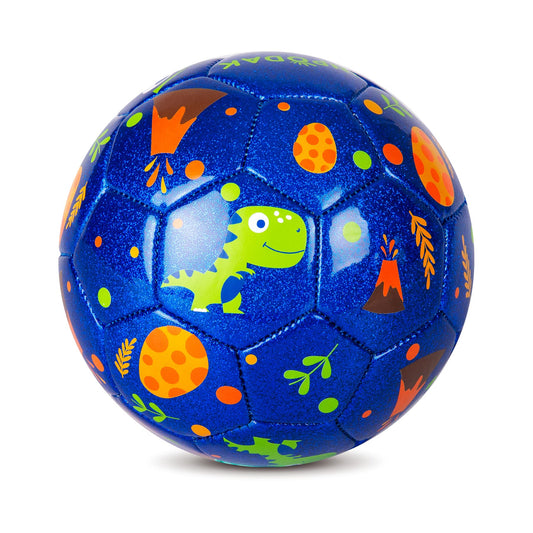 Everich Toy blue dinosaur soccer ball front view, perfect for toddlers' kicking practice.