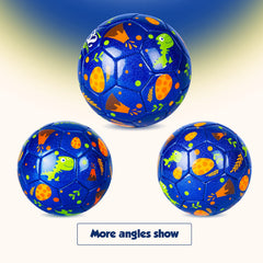 Everich Toy blue dinosaur soccer ball rolling on grass, ideal for park fun.