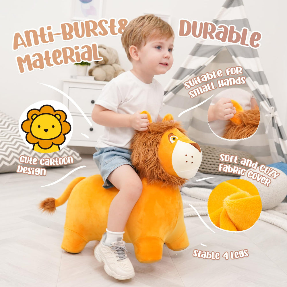 EVERICH TOY Lion Bouncy Horse soft plush fabric detail for gentle play.