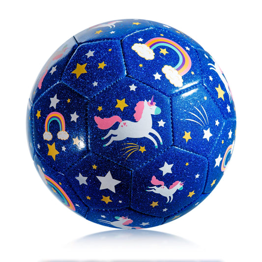 EVERICH TOY unicorn soccer ball in shiny blue for playful kicking and learning.