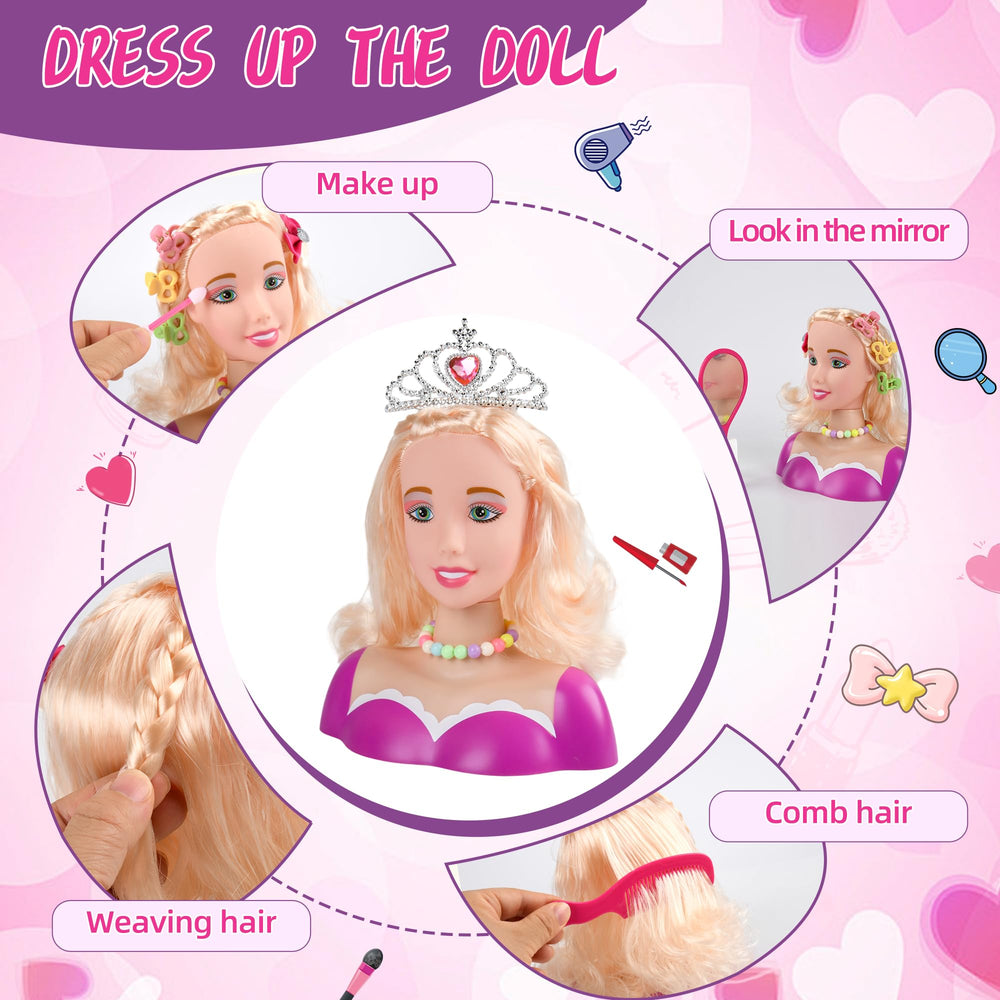 Everideals doll head with hair rollers for adding volume and texture.