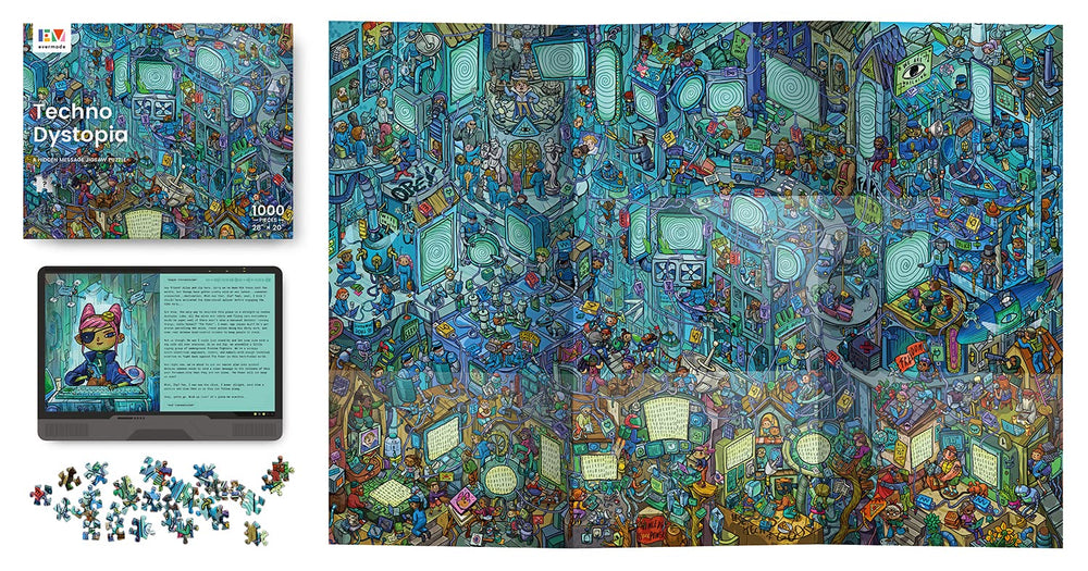 Evermade Techno Dystopia 1000-piece puzzle box, premium quality and sturdy pieces.