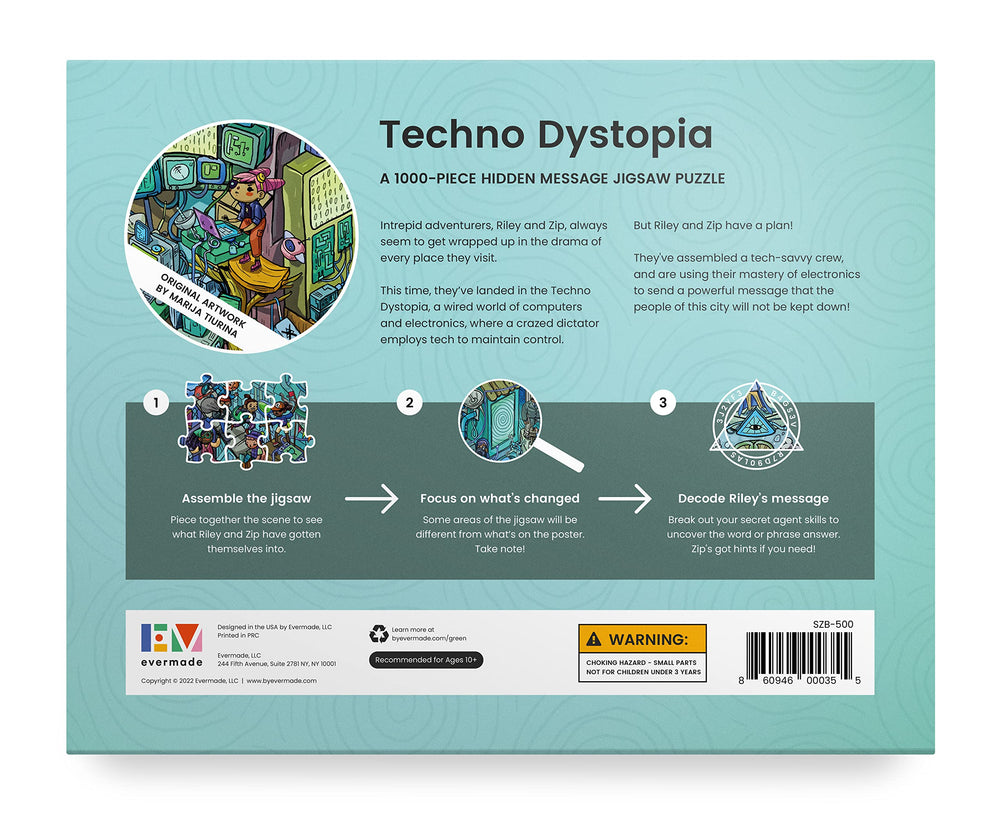 Evermade Techno Dystopia detailed puzzle art, ready to frame after completion.