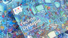 Evermade Techno Dystopia postcard clues, enhances mystery-solving for puzzle fans.