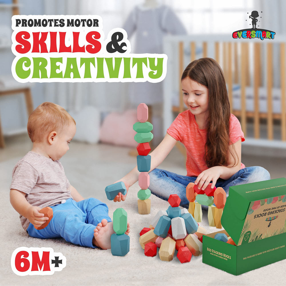 EVERSMART wooden blocks close-up smooth finish supports sensory stacking