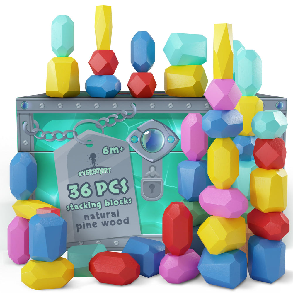 EVERSMART wooden stacking blocks set for open-ended building play