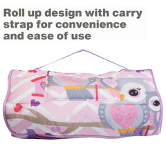 EVERYDAY KIDS Nap Mat with Removable Pillow Sweet Owls – Rollup Design for Preschool & Daycare (Ages 3–6)