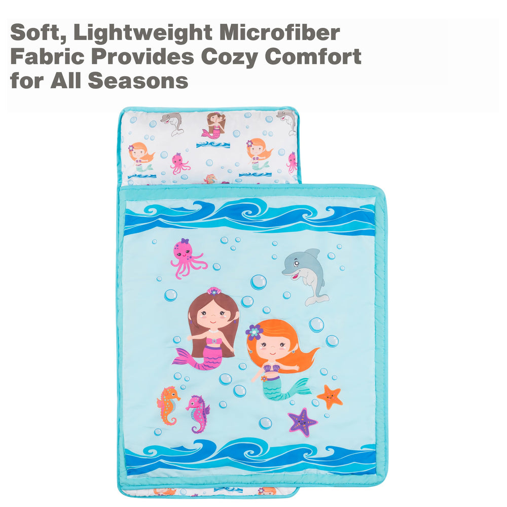 EVERYDAY KIDS napt mat features removable pillow for longer lasting use.