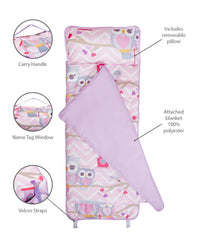 EVERYDAY KIDS Nap Mat with Removable Pillow Sweet Owls – Rollup Design for Preschool & Daycare (Ages 3–6)