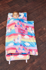EVERYDAY KIDS Unicorn Dreams nap mat with removable pillow for longer use.