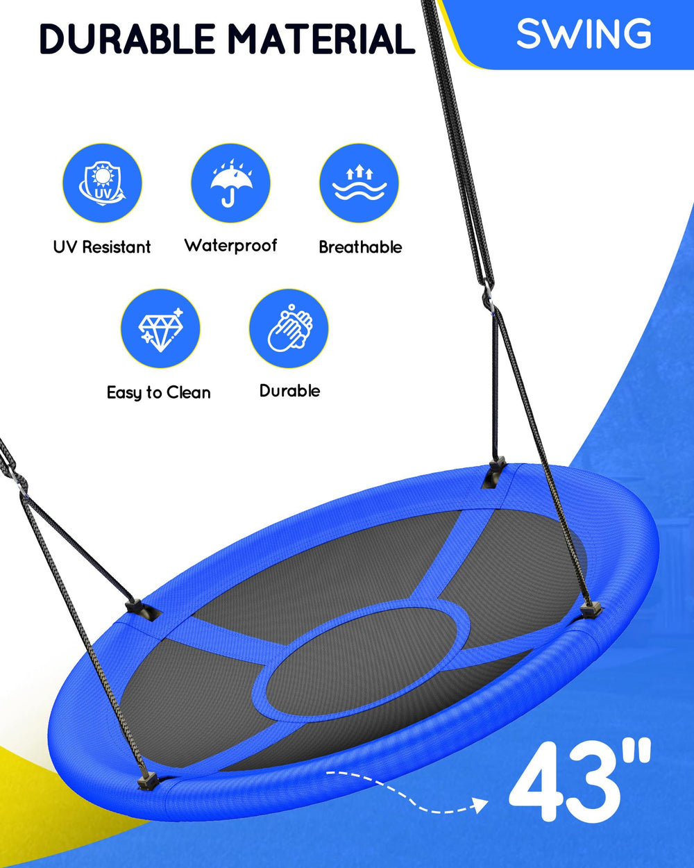 Everyfun adjustable straps on the saucer swing for versatile hanging.