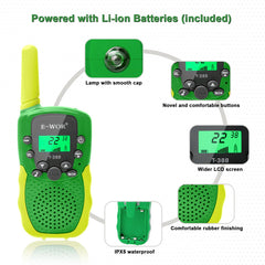 E-WOR kids walkie talkies side view with vibrant colors for outdoor adventures
