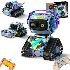EXCOUP STEM Robot Kit with three build options and colorful LED eyes for immersive play