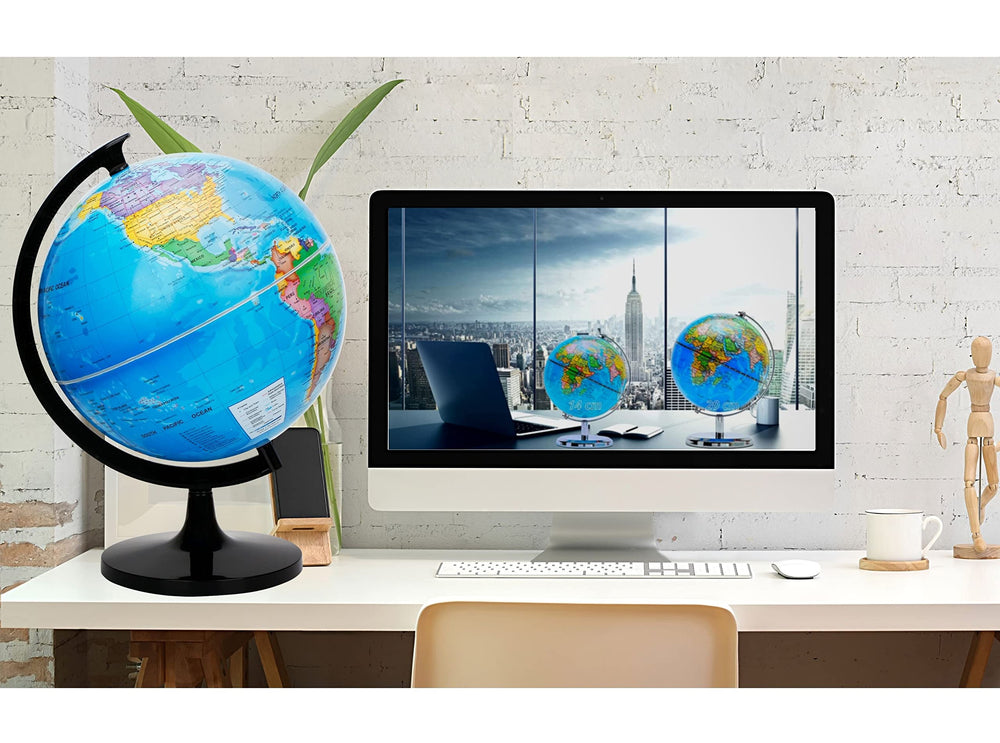 Exerz globe highlighting capital cities and major landmarks clearly