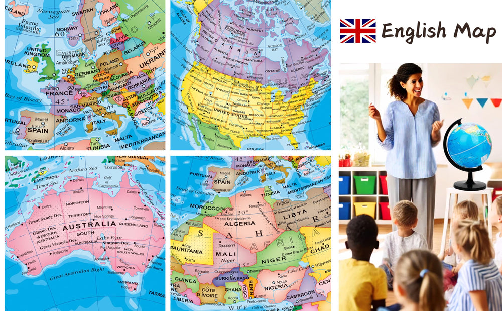 Exerz political map globe shows countries and capitals for study