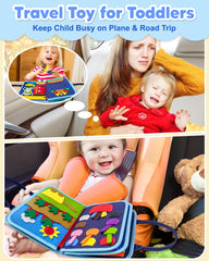 Exorany Busy Board zipper and button page strengthens finger dexterity during play.