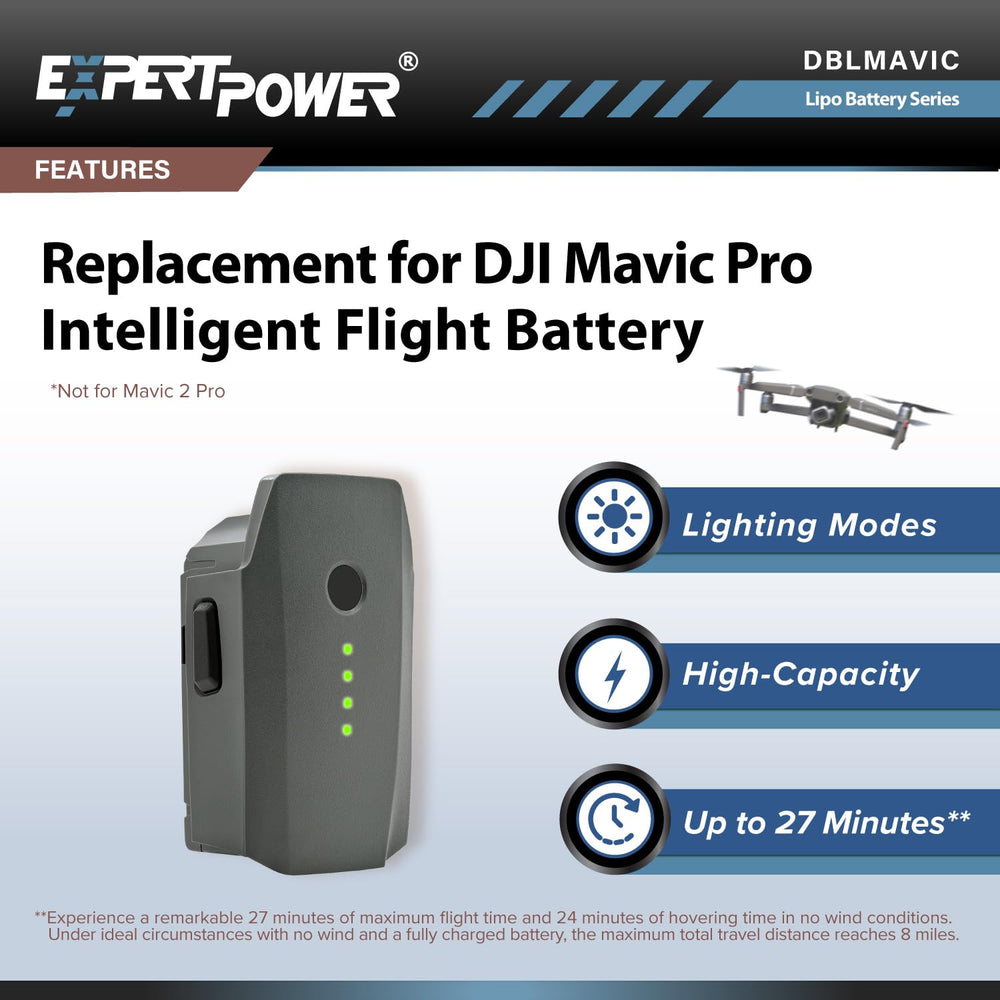 ExpertPower battery compatible with Mavic Pro Platinum and White for seamless upgrades.