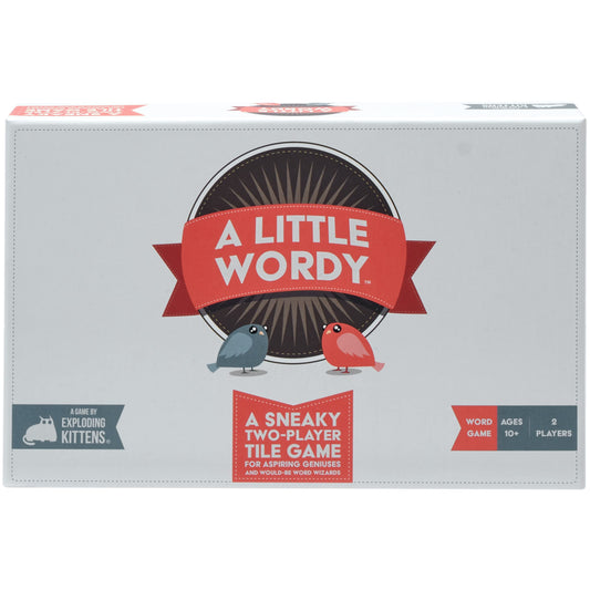Exploding Kittens A Little Wordy box front fuels quick two-player word play.