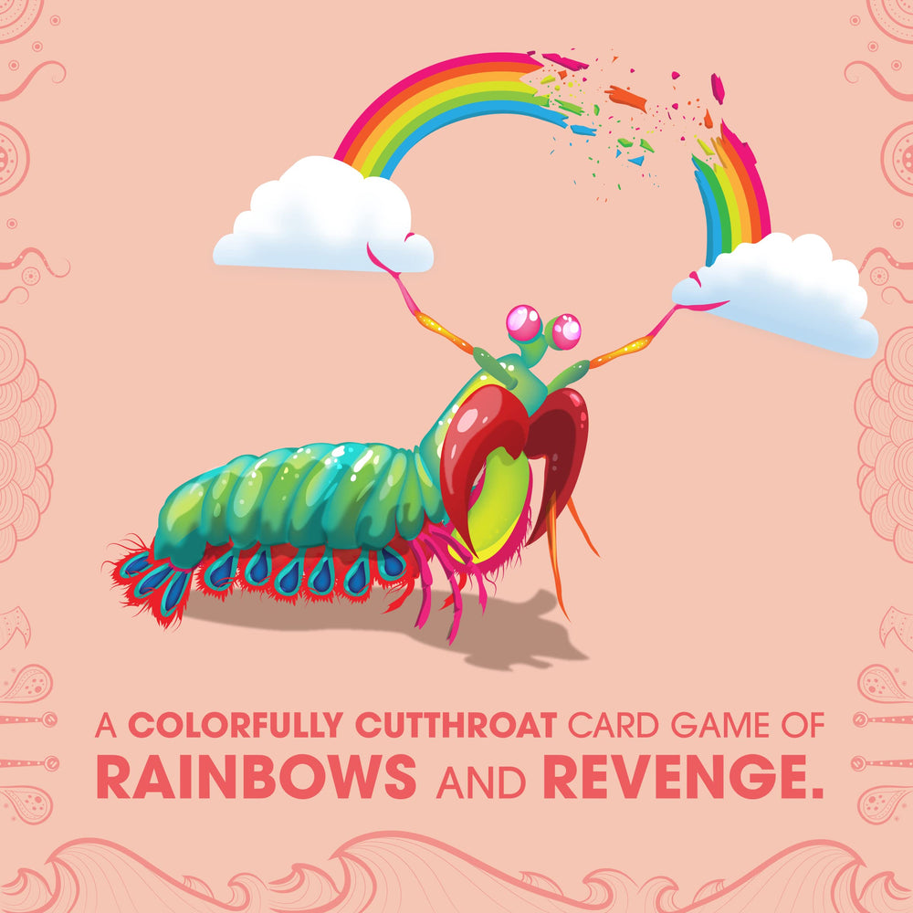 Exploding Kittens Mantis card artwork captures lively scenes for group fun.