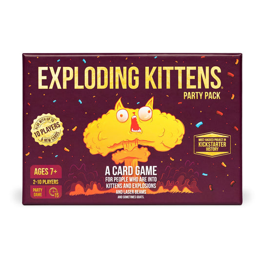Exploding Kittens Party Pack card collection highlights the varied deck for lively game nights.