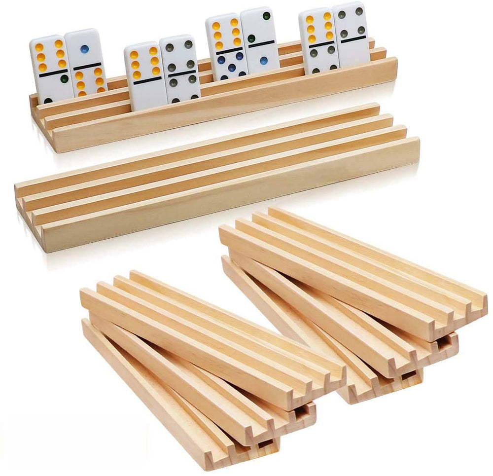 Exqline domino racks on table for organized gameplay.
